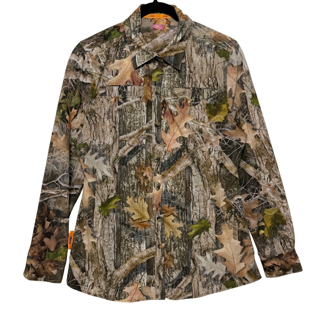 SHE Outdoor TrueTimber Camo Hunting Shirt Womens‎ Brown Forest Tree Print Top